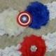 SUPER SALE Captain America Wedding Garter, Superhero Bridal Garter and Toss Garter Set, Royal Blue Ivory and Red Flower Lace Garter, Geeky G