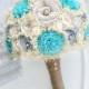 Turquoise Bridal Bouquet // Wedding Bouquet, Blue, Grey, Gray, Sola Wood, Burlap, Dried Flower, Babys Breath, Wedding Flower Bouquet