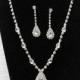 Rhinestone Teardrop Necklace Set, Bridal Jewelry Set, Crystal Wedding Necklace Set, Silver Necklace, Wedding Accessories