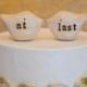 Wedding cake topper...Love birds... "at last" Rustic shabby chic ceramic clay bird cake toppers