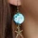 Abalone Earrings with Starfish, Mermaids Earrings, Starfish Jewelry, Mermaid Party Favors, Starfish Earrings, Abalon Ocean Earrings Seashell