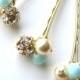 Mint and Gold Hair Pins, Mint Green Wedding, Glitz and Shimmer
