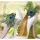 Shoe Clips Pearl & Iridescent Peacock. Derby Statement Stylish Couture Sho Clip, Emerald Teal Green Aqua Bleu, Bride Bridal Elegant Fun Gift