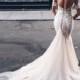 Sweetheart Open Back Watteau Train Mermaid Wedding Dress with White Lace Detachable Short Sleeves