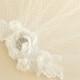 Bridal Ivory Hair Flower, Lace Bridal Headpiece, Bridal Blusher Veil, Bridal Hair Accessories, Birdcage Fascinator, Ivory Birdcage Veil.
