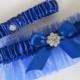 Royal Blue Wedding Garter Set, Royal Blue Prom Garters with Crystal, Bling, Something Blue Bride