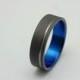 Mens Titanium ring with Electron Blue lining and polished groove,  Handmade titanium wedding band