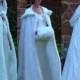 White fur trim satin cloak wedding renaissance bridal full length medieval cape