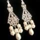 Crystal Bridal earrings, Pearl Wedding earrings, Wedding jewelry, Chandelier earrings, Antique silver earrings, Vintage style earrings