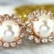 Pearl Earrings,Bridesmaids Pearl Earrings,Swarovski Bridal Earrings,White Pearl Earrings,Pearl Stud Earrings,Rose Gold Pearl Stud Earrings