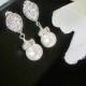 Cubic Zirconia Bridal Earrings, Swarovski Pearl Wedding Earrings, Rhinstone Crystal Earrings, Bridal Jewelry, bride, Bridesmaid Jewelry