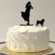 Silhouette Wedding Cake Topper with Pet Pug Groom Lifting Up Bride Wedding Cake Topper Bride + Groom + Dog Pug