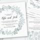 Printable Wedding Invitation Set, Watercolour Blue Green Wreath Whimsical style, DIY Printable Invitations