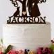 Wedding Cake Topper Silhouette Couple with Dog Tree Wedding Cake Topper Wood Monogram Cake Topper
