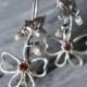 Sterling silver earrings, strawberry earrings, bow earrings, delicate earrings, romantic jewelry, cubic zirconia, red earring, gift for girl