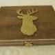 Bohemian Rustic Stained Aged Woodland Deer His Hers Divided Wedding Ring Bearers Box