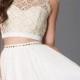 Ivory Two Piece Sequin Hearts Dress with Lace Bodice - Discount Evening Dresses 