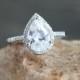 White Sapphire & Diamond Pear cut Halo Engagement Ring 2.5ct 10x7mm 14k 18k White Yellow Rose Gold-Platinum-Custom-Wedding-Anniversary