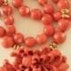 Antique Chinese 14K Gold Mediterranean Salmon Coral Pendant Floral Necklace