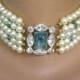 Aquamarine Jewelry, Aquamarine Necklace, Pearl Choker, Vintage Pearls, Art Deco, Great Gatsby, Pale Blue, Turquoise Jewelry, Blue Rhinestone
