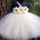 Beautiful super full and fluffy ivory tutu dress - flower girl dress - three flower one shoulder dress - choose color - posh tutu - couture