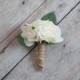 Ivory Rose and Hydrangea Wedding Boutonniere with Burlap