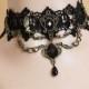 Black Gothic Lace Tree Pendant Necklace