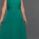 Chiffon Lace Up Green V-neck Ruched Sleeveless Floor Length