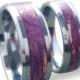 Tungsten Wedding Ring Set, Tungsten Carbide Ring Set, His and Hers Tungsten Rings With Purple Box Elder Burl Inlay