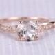 Pink morganite Engagement ring,14k Rose gold,6.5mm Round Cut gem stone,diamond Wedding Band,Art Deco Antique,Ball Prongs,Milgrain Marquise