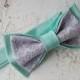 Mingras Bow tie Wedding bow tie Mint grey groom's bowtie Men's bowtie Gift for brother Present boys Tie Birthday gift Mariage Embroidery