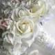 The Michelle Bouquet- Rhinestone and Pearl Real Touch Rose Bouquet in  White, Ivory &  Blush  Brooch Bouquet.