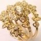 Moissanite Art Deco Petal Engagement Set - 14K Gold and Diamond engagement ring, leaf ring, flower ring, antique, vintage, Wedding Set