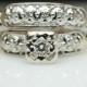 Vintage Art Deco Assembled Diamond Engagement Ring & Wedding Band Bridal Set Illusion Set Diamond