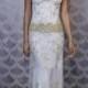Claire Pettibone - Spring 2013 - Deauville Gold Embroidered Tulle and Silk Sheath Wedding Dress with Cap Sleeves - Stunning Cheap Wedding Dresses