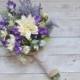 Wildflower Bouquet - Lavender and Purple Wildflower Bouquet with Ivory Dahlias, Silk Wildflower Bouquet, Boho Bouquet, Purple Bouquet