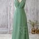 2016 Dark Green Bridesmaid Dress Long, V Neck Wedding Dress, Chiffon Maxi Dress, Open Back Prom Dress, Evening Gown Floor Length (H096)