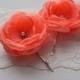 Coral Red Small fabric Flowers, Hair Pins Clips Grips, Shoe Clips, Dress Sash brooch Ornaments, Bridesmaids  Accessories, Handmade Gift UK