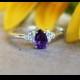 Amethyst Engagement ring, white gold, unique engagement band, ring for her