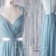 2016 Blue Bridesmaid Dress, V Neck Wedding Dress, Lace Back Cap Sleeves Prom Dress, Long Chiffon Evening Gown Floor Length (H277)