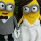 Minions wedding cake topper clay doll, Minion in suit clay miniature,Minion in wedding dress clay figurine,engagement decoration,ring holder