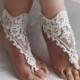Beaded ivory lace wedding sandals, free shipping!