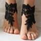 Black, lace, wedding sandals, bridal accessories, beach sandals, free shipping!