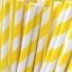 Bright Yellow Striped Paper Straws And PDF Printable Party Flags