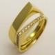 Modern engagement wedding rings set, 14 karat gold and diamonds stacked rings set, Women's wedding ring set, Geometric gold rings set
