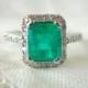 A Natural Emerald Cut Emerald and Diamond Engagement Ring in 14kt White Gold - Galianna