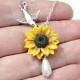 Sunflower Necklace - Sunflower Jewelry - Gifts - Yellow Sunflower Bridesmaid, Sunflower Flower Necklace, Bridal Flowers, Bridesmaid Necklace
