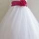 Flower Girl Dresses - WHITE With Fuchsia Rose Petal Dress (FD0PT) - Wedding Easter Bridesmaid - For Baby Children Toddler Teen Girls