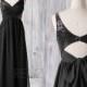 2016 Black V Neck Sequin Bridesmaid Dress Long, Hollow Back Wedding Dress,Chiffon Prom Dress, Maxi Dress Mother Of Bride MOB gown (ZQ092)