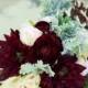 Plum Burgundy Succulent Wedding Bouquet with Dahlias Ranunculus and Peony